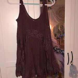 Intimately Free by Free People Burgundy w/gray polka dots, trapeze dress.
